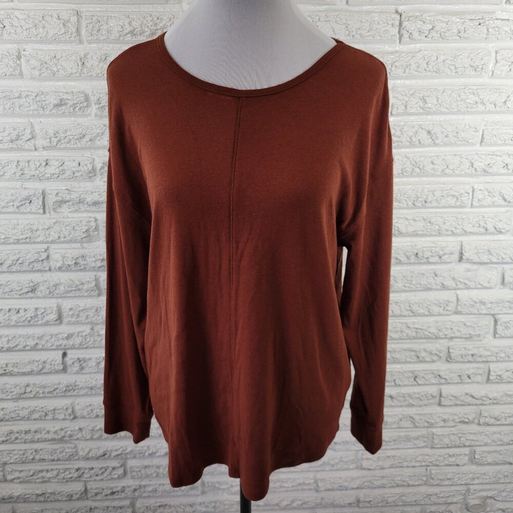 Westbound 1X Plus Tee Brown Long Sleeve T-Shirt Crew Neck Cotton Blend BRO2E